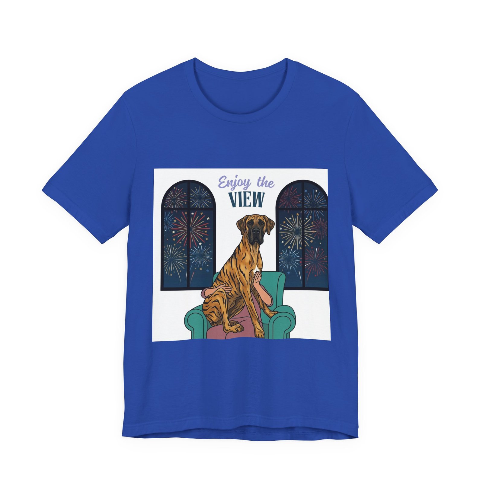Brindle with white chest marking Great Dane Enjoy the View T-Shirt — Dog Watching Fireworks Graphic Tee - Image 46