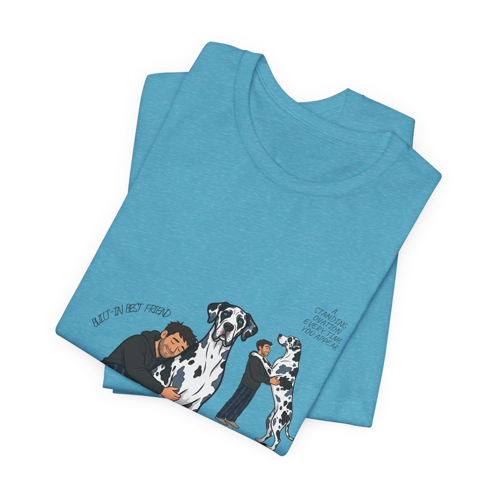 Blue and Black Merlequin with blue eyes Great Danes Illustrated Tee — "Men + Great Danes" Graphic T-Shirt - Image 62