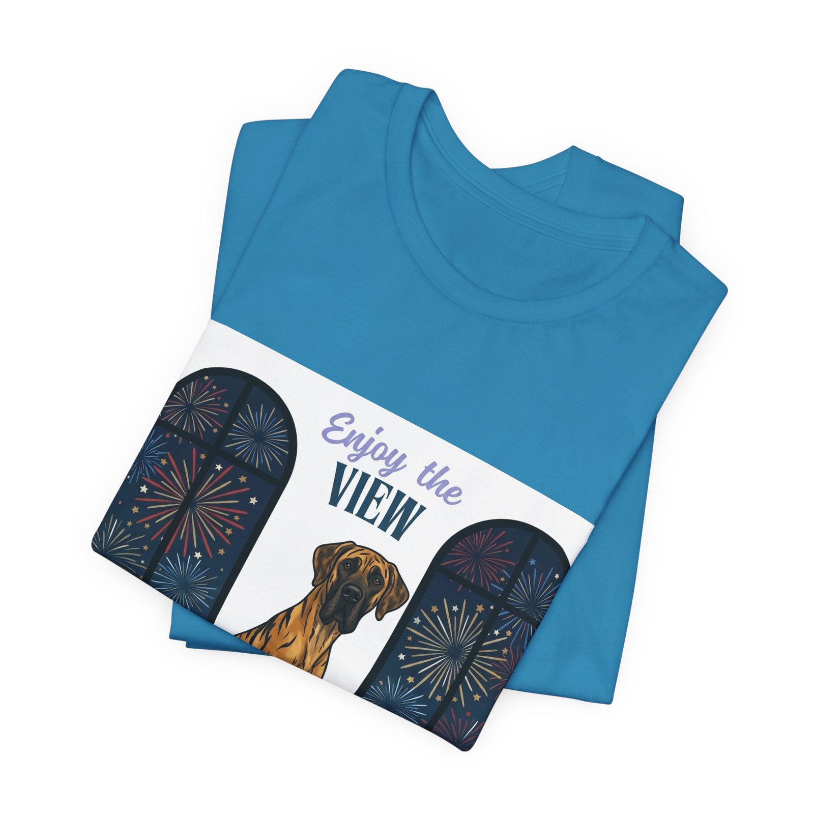 Brindle with white chest marking Great Dane Enjoy the View T-Shirt — Dog Watching Fireworks Graphic Tee - Image 9