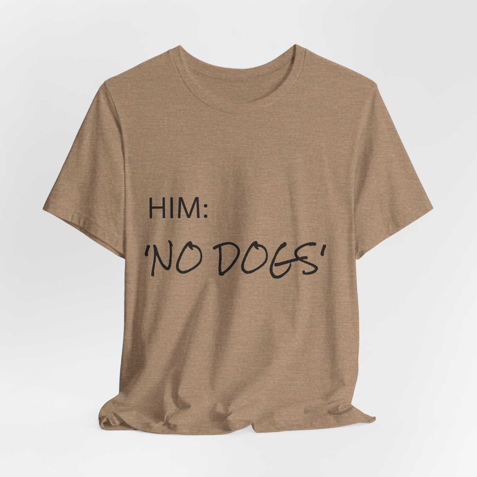 Brindle Great Dane T-Shirt — "NO DOGS" Script Front with Man and Dog on Couch Graphic - Image 29
