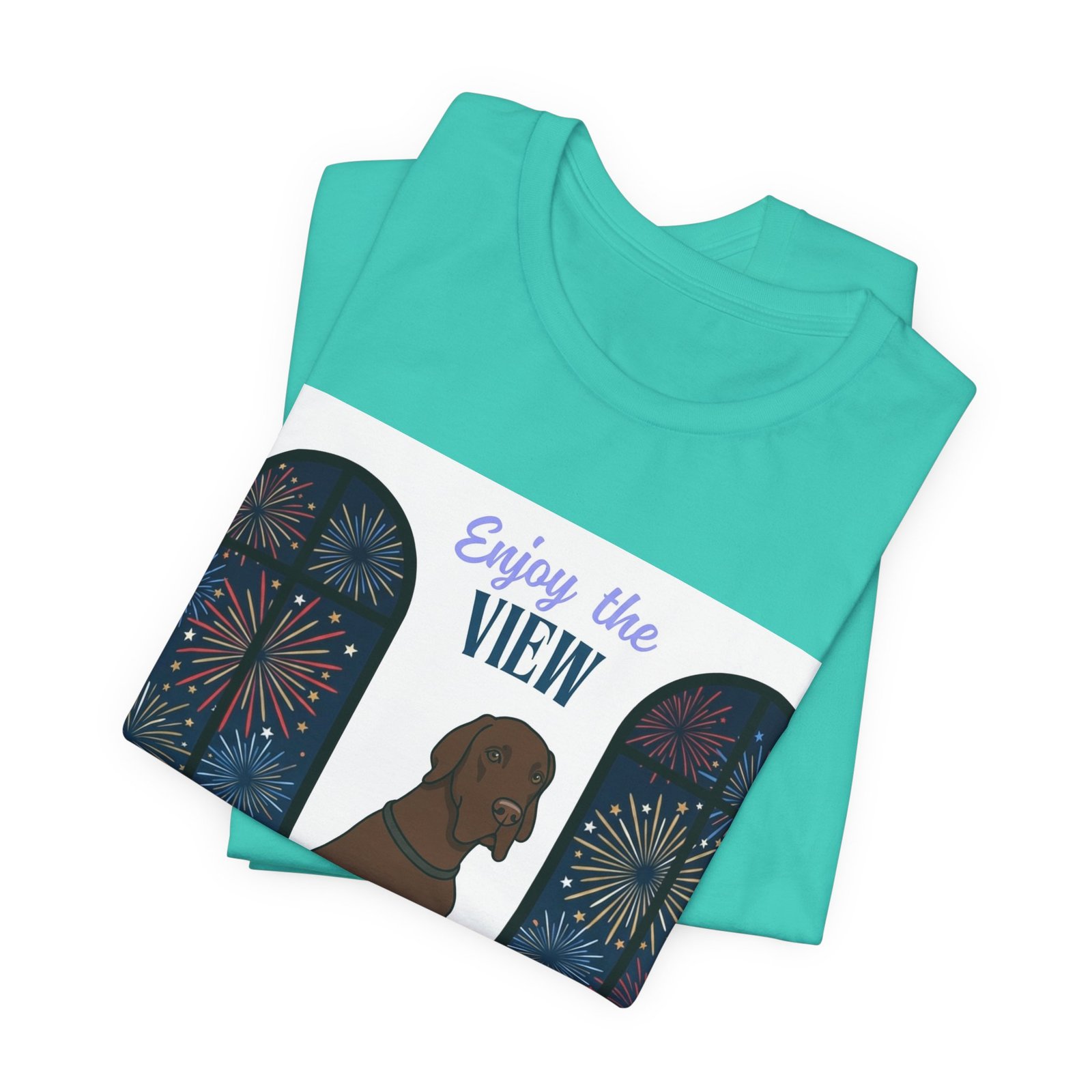 Chocolate Great Dane Enjoy the View T-Shirt — Dog Watching Fireworks Graphic Tee - Image 23