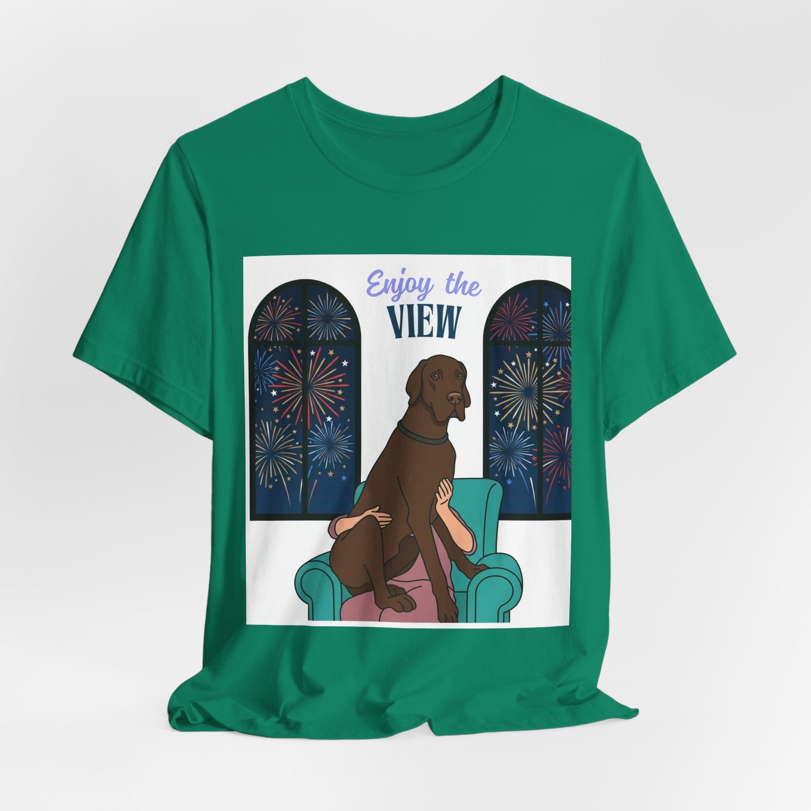 Chocolate Great Dane Enjoy the View T-Shirt — Dog Watching Fireworks Graphic Tee - Image 29