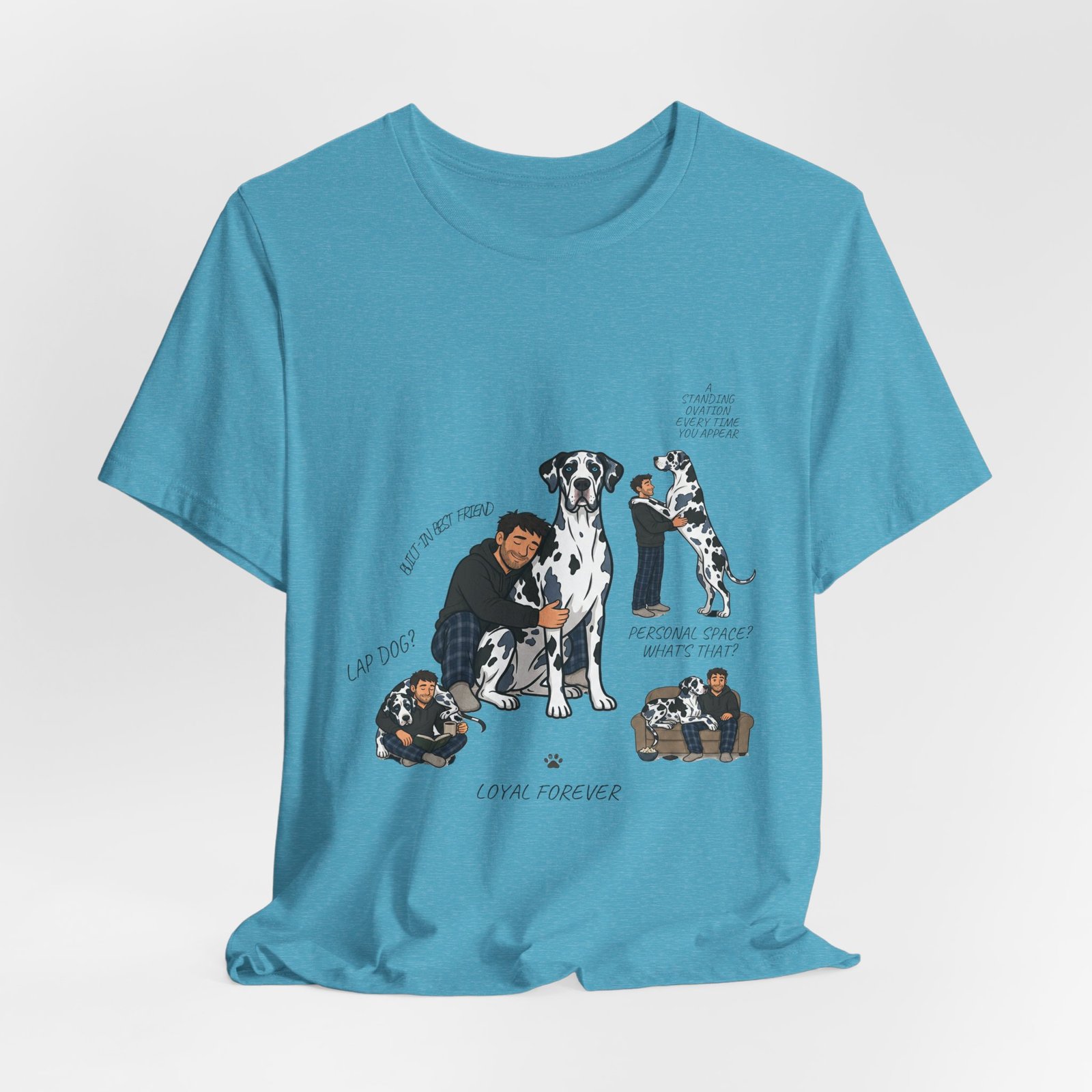 Blue and Black Merlequin with blue eyes Great Danes Illustrated Tee — "Men + Great Danes" Graphic T-Shirt - Image 63