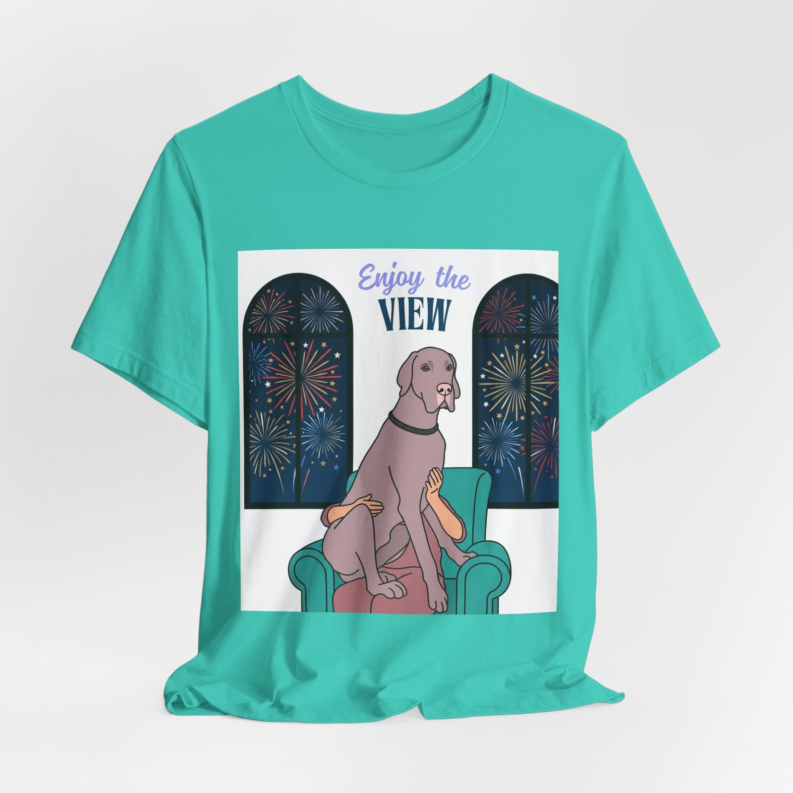 Lilac Great Dane Enjoy the View T-Shirt — Dog Watching Fireworks Graphic Tee - Image 29