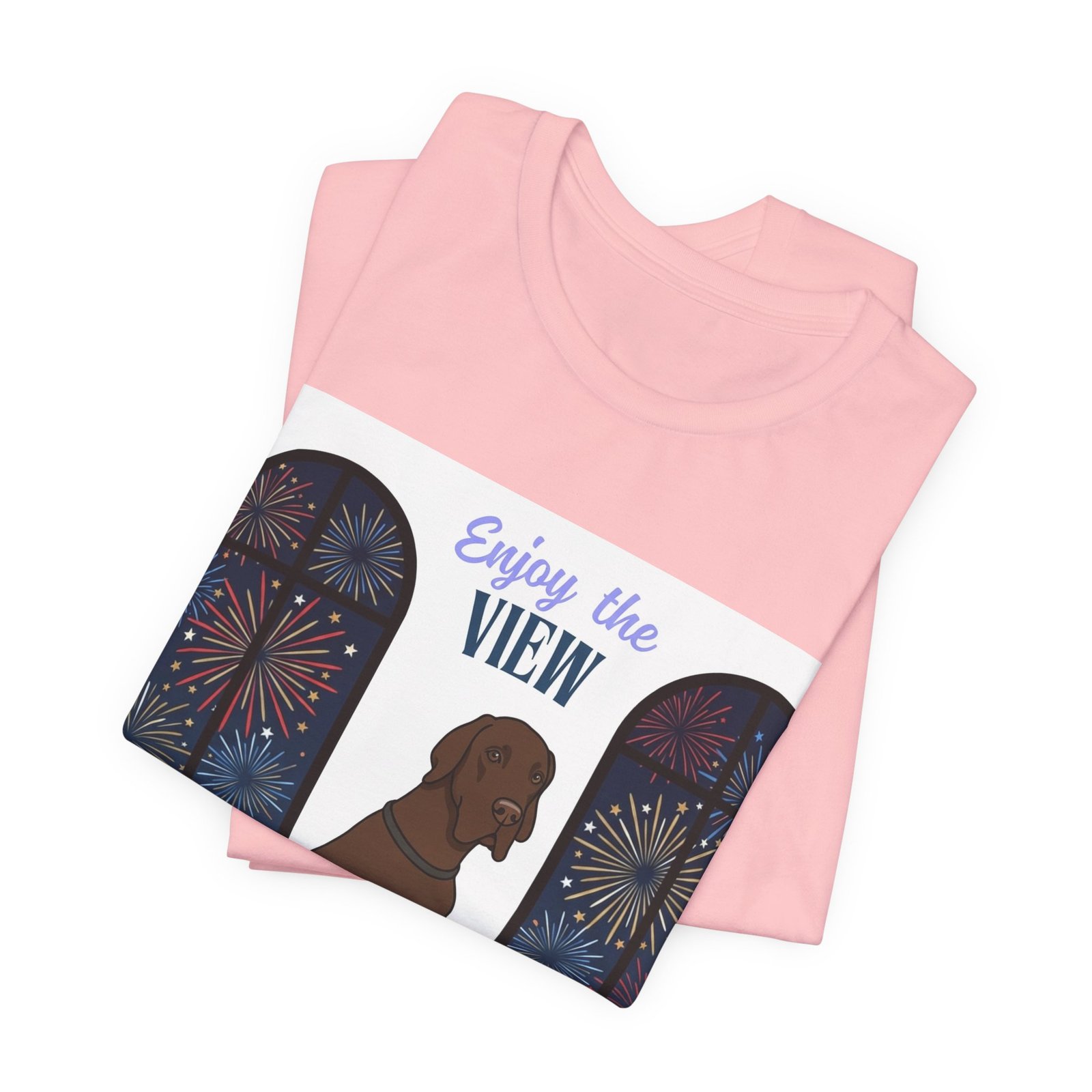 Chocolate Great Dane Enjoy the View T-Shirt — Dog Watching Fireworks Graphic Tee - Image 63