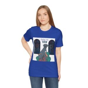 Blue with white chest marking Great Dane Enjoy the View T-Shirt — Dog Watching Fireworks Graphic Tee