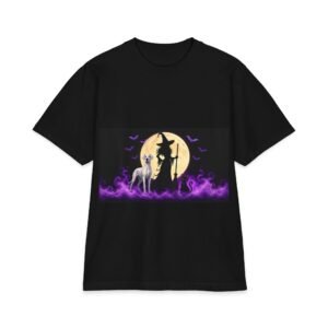 White Great Dane Her Familiars, up to 7x, Heavy T Shirt, Cat, Witch Silhouette Moon T‑Shirt — Halloween