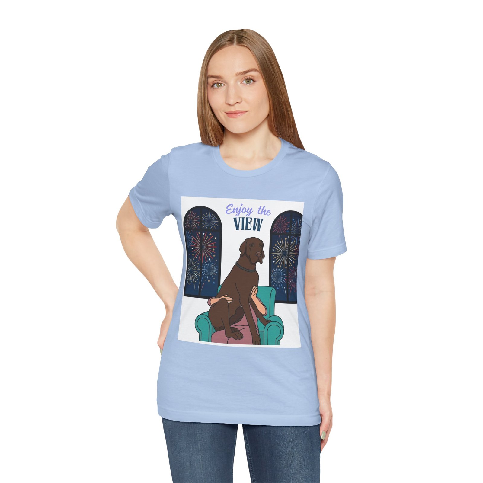 Chocolate Great Dane Enjoy the View T-Shirt — Dog Watching Fireworks Graphic Tee - Image 40