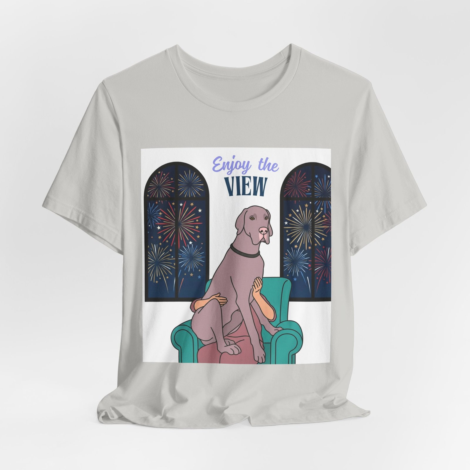 Lilac Great Dane Enjoy the View T-Shirt — Dog Watching Fireworks Graphic Tee - Image 24