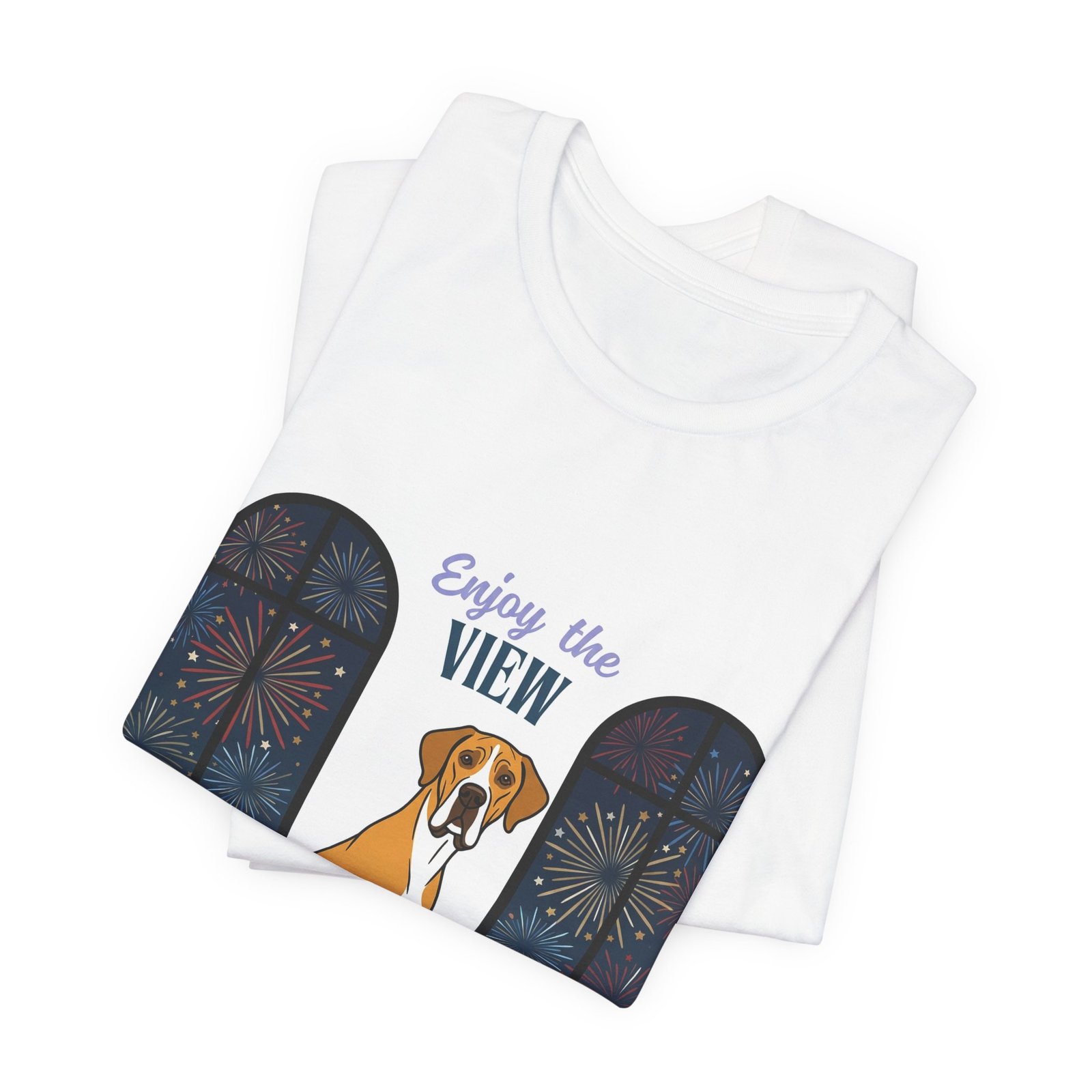 Fawn Mantle Great Dane Enjoy the View T-Shirt — Dog Watching Fireworks Graphic Tee - Image 19
