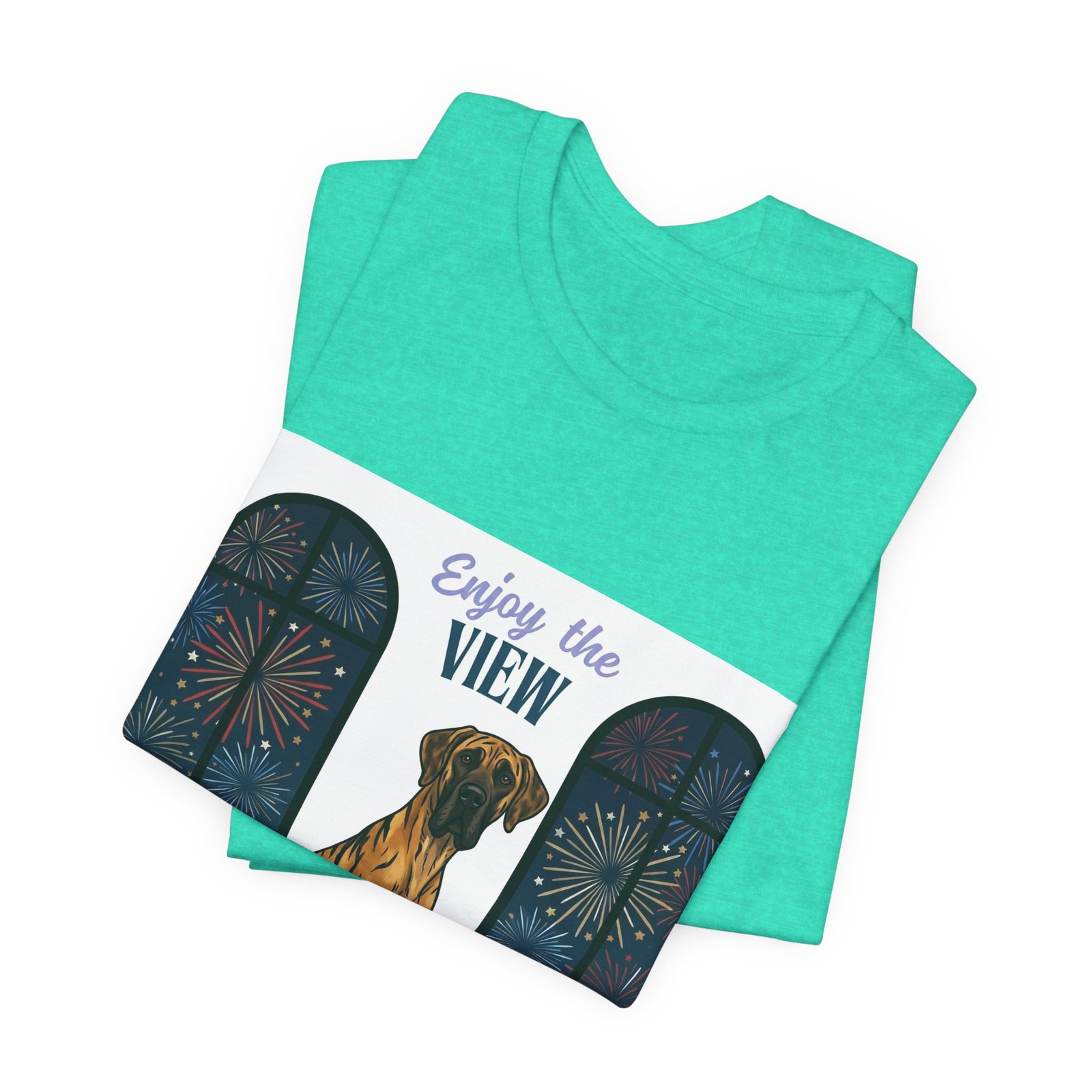 Brindle with white chest marking Great Dane Enjoy the View T-Shirt — Dog Watching Fireworks Graphic Tee - Image 38