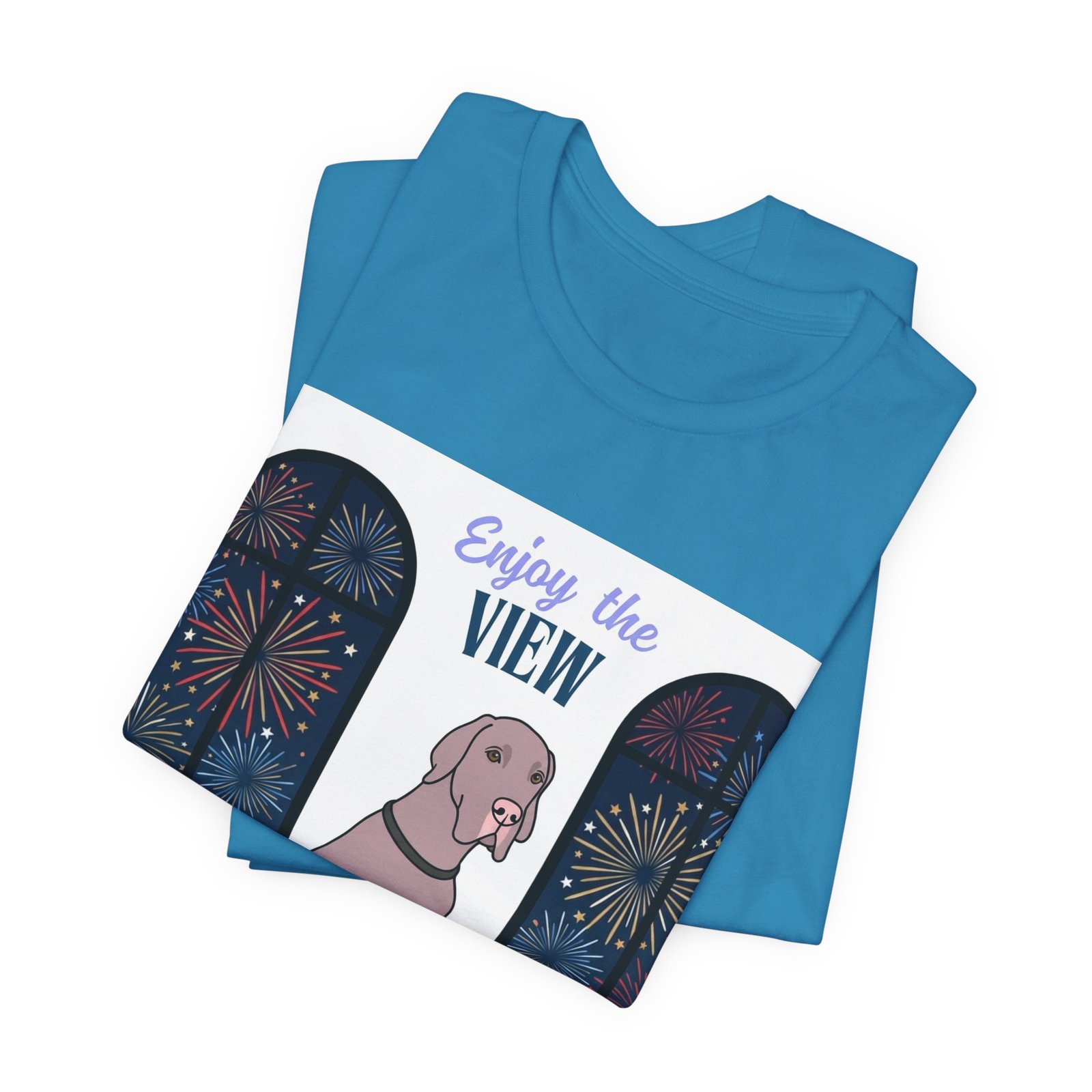 Lilac Great Dane Enjoy the View T-Shirt — Dog Watching Fireworks Graphic Tee - Image 9
