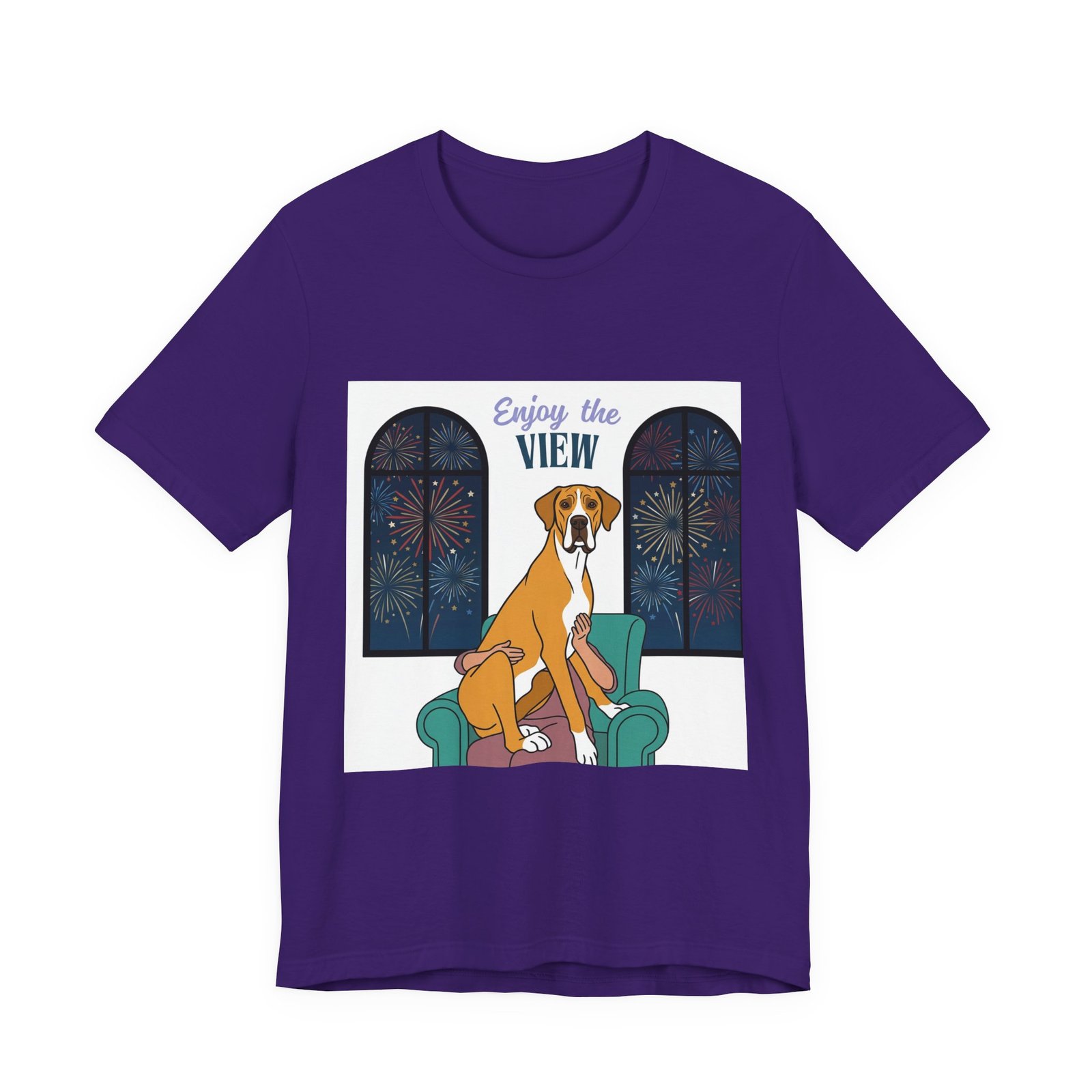 Fawn Mantle Great Dane Enjoy the View T-Shirt — Dog Watching Fireworks Graphic Tee - Image 51