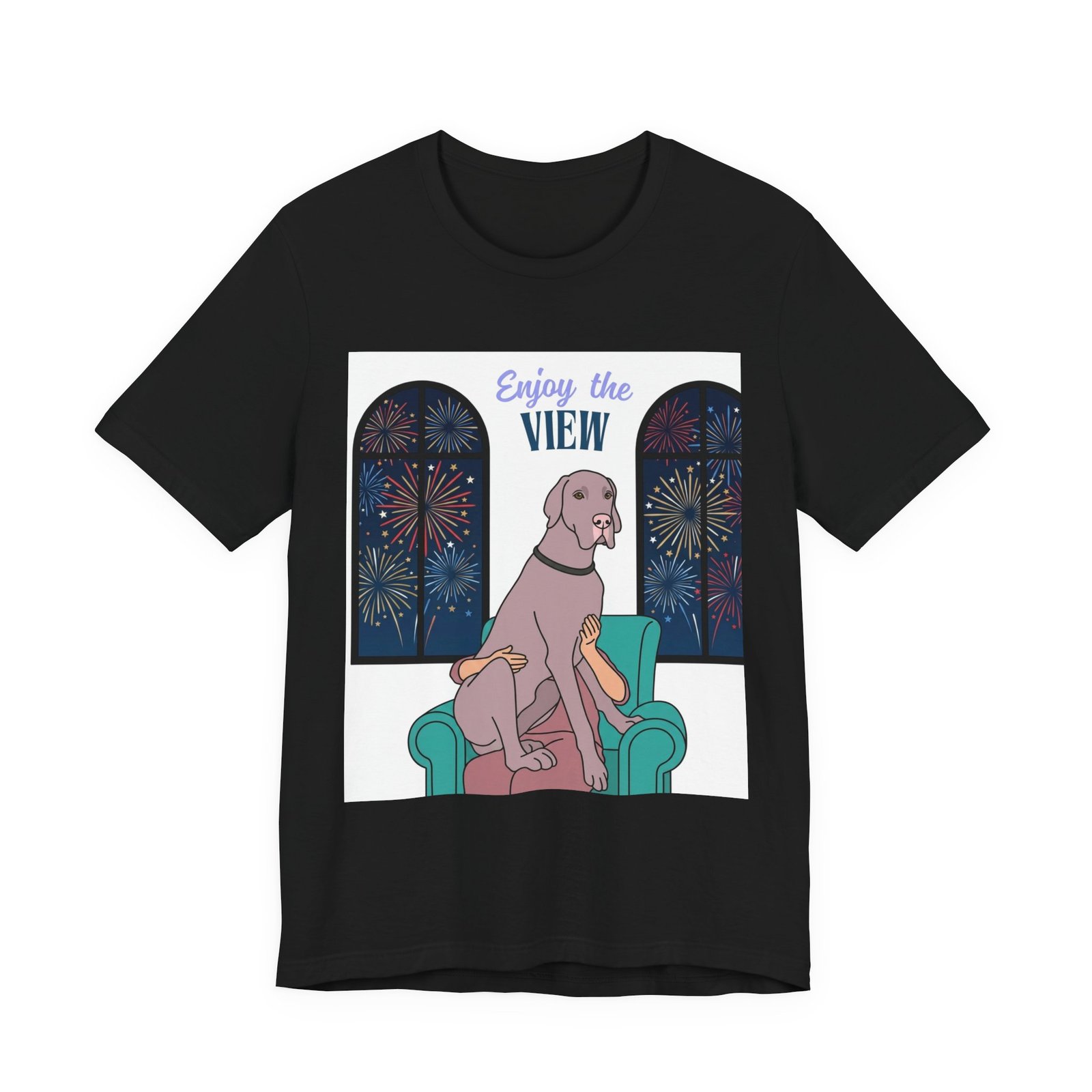 Lilac Great Dane Enjoy the View T-Shirt — Dog Watching Fireworks Graphic Tee - Image 12