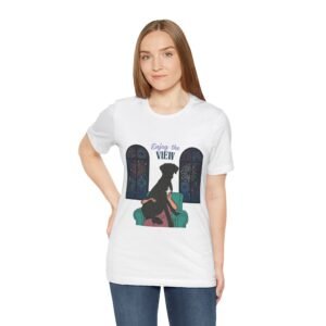 Black with white chest marking Great Dane Enjoy the View T-Shirt — Dog Watching Fireworks Graphic Tee