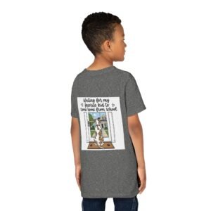 Youth Tee – Brindlquin Great Dane "Waiting for My Favorite Kid to Come Home from School" Dog Mom Back-Print Kids T-Shirt