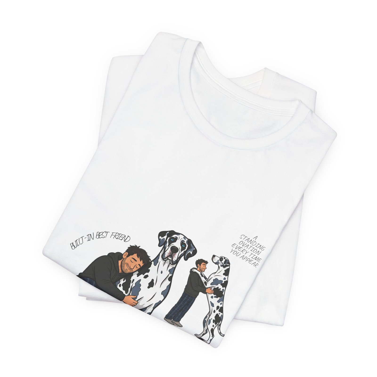 Blue and Black Merlequin with blue eyes Great Danes Illustrated Tee — "Men + Great Danes" Graphic T-Shirt - Image 4