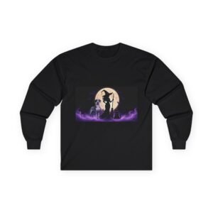 Black and Blue Merlequin Great Dane (up to 5x) Witch Silhouette Moon Long Sleeve Tee — Her Familiars