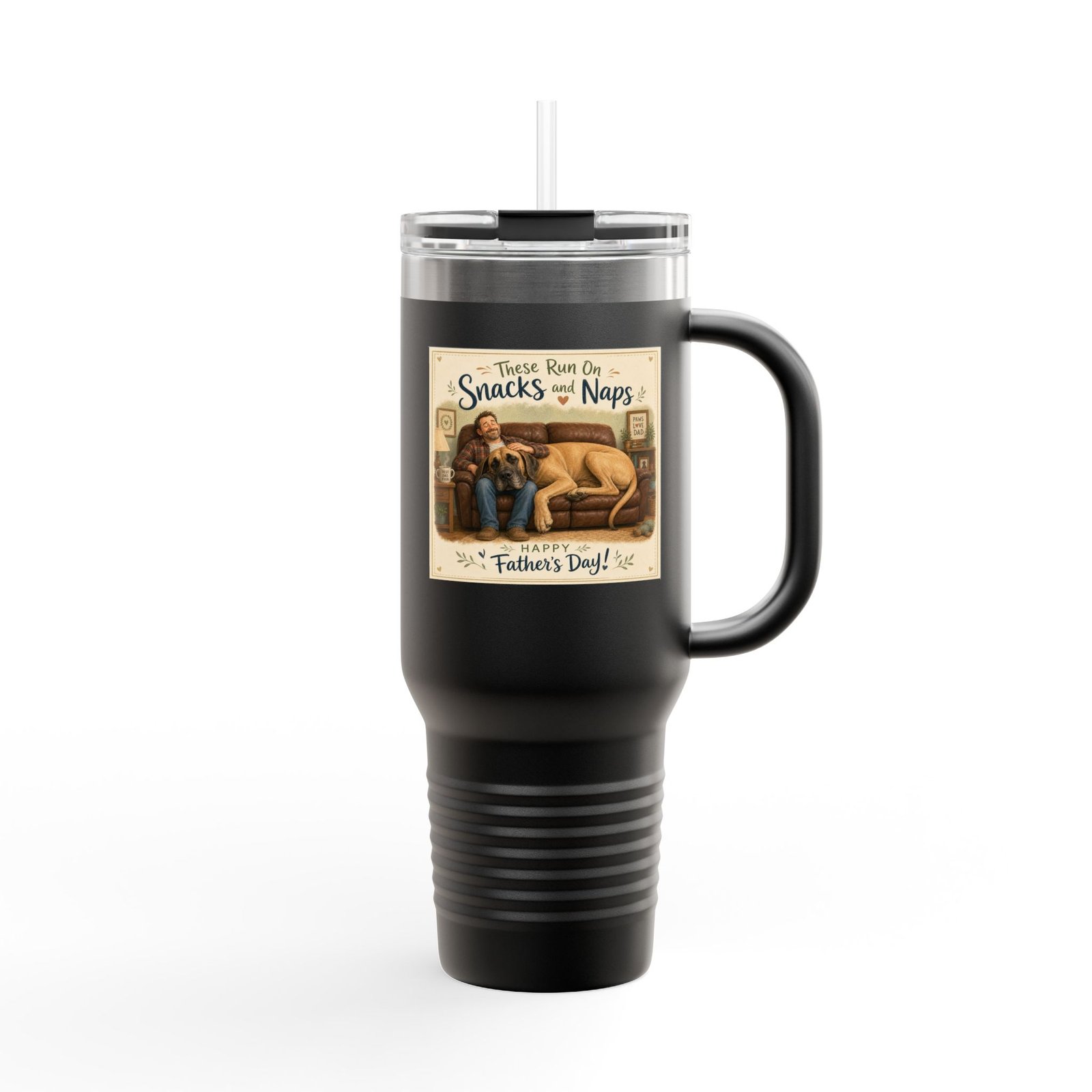 40oz Insulated Travel Mug — "There Runs on Snacks & Naps" Father's Day Camper Design - Image 8
