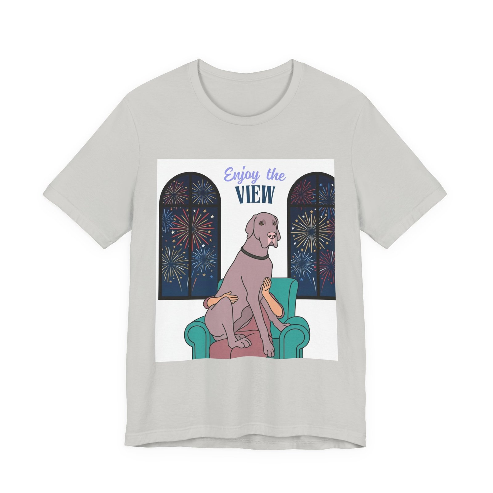 Lilac Great Dane Enjoy the View T-Shirt — Dog Watching Fireworks Graphic Tee - Image 21
