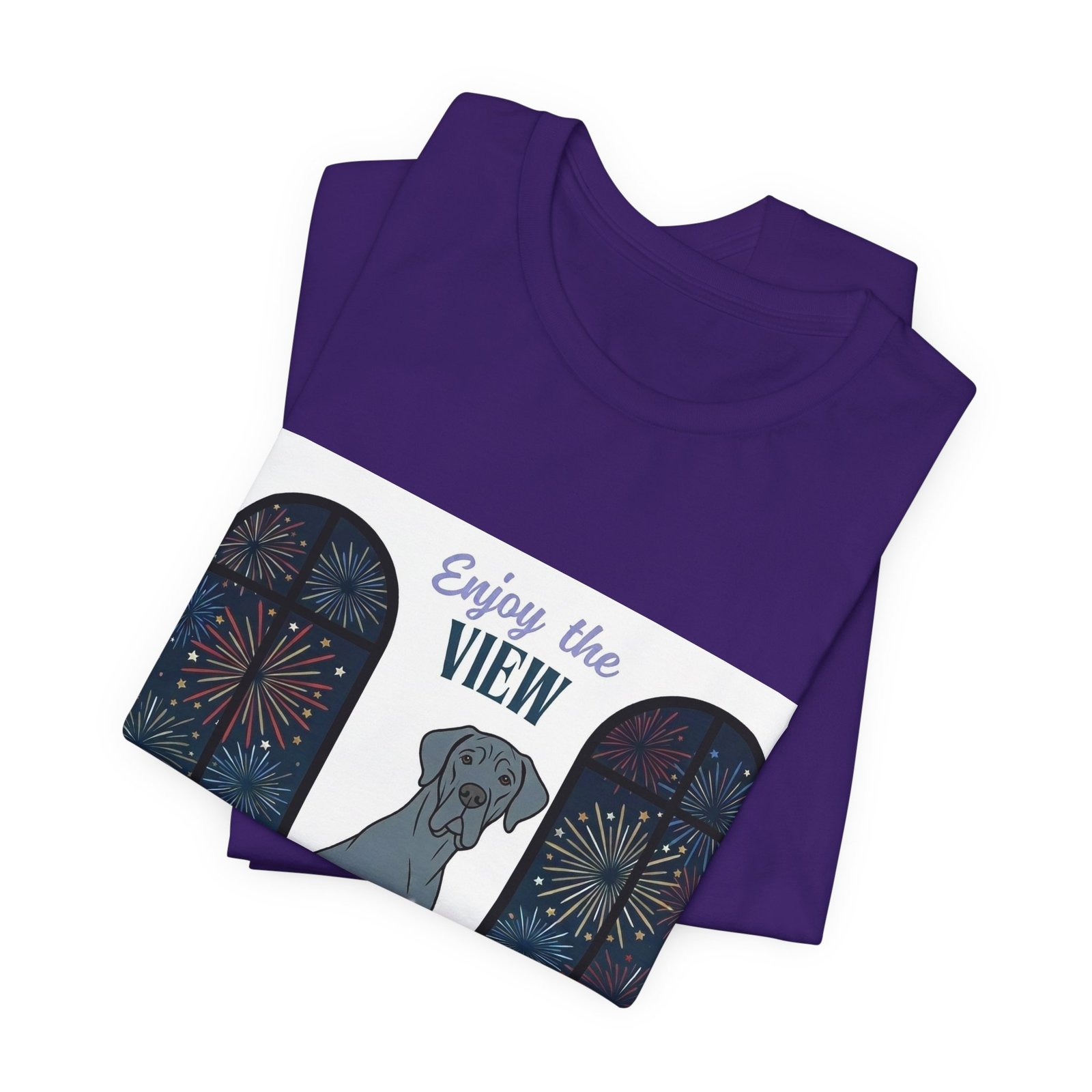 Blue with white chest marking Great Dane Enjoy the View T-Shirt — Dog Watching Fireworks Graphic Tee - Image 48