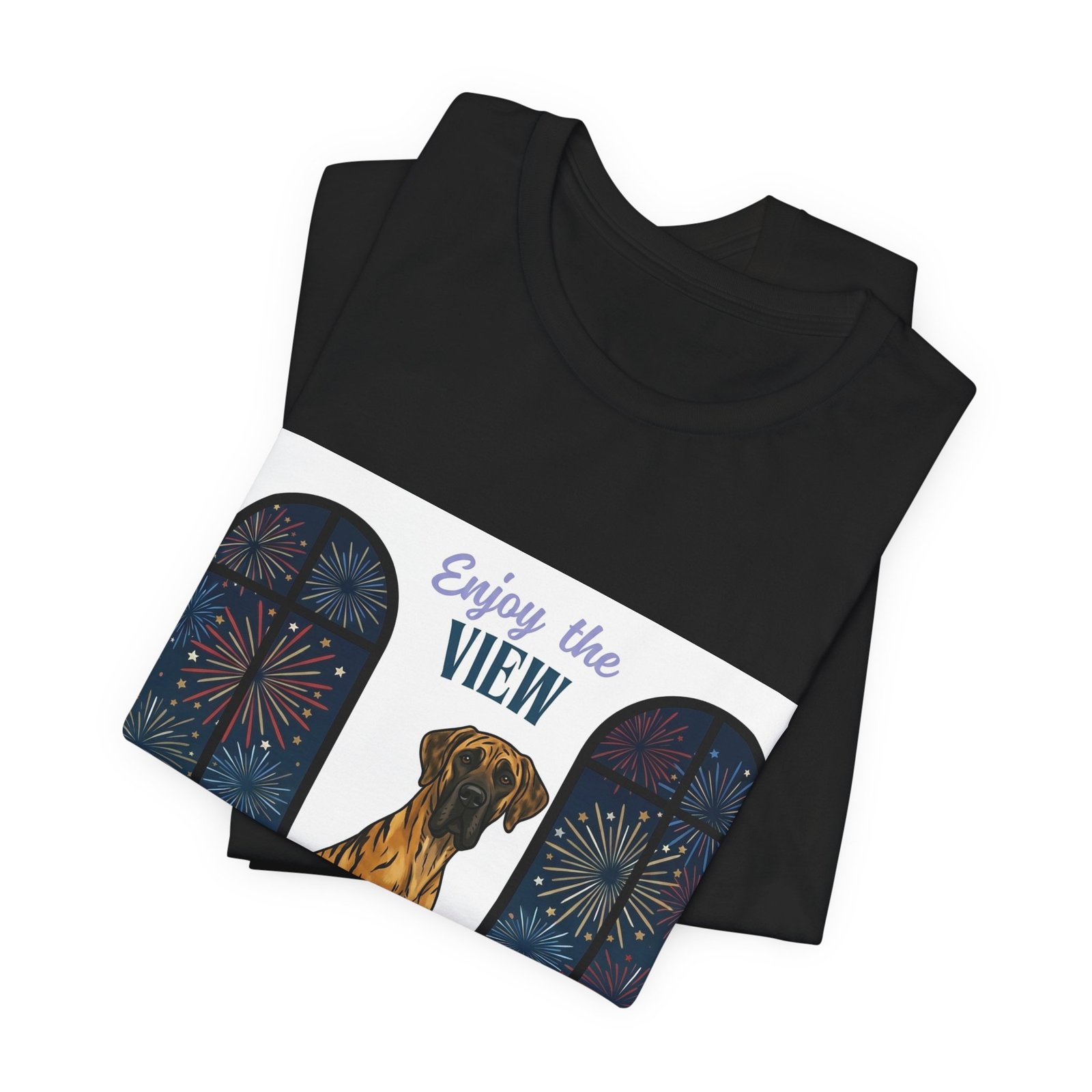 Brindle with white chest marking Great Dane Enjoy the View T-Shirt — Dog Watching Fireworks Graphic Tee - Image 14