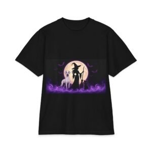 White Great Dane with Blue Eyes - Her Familiars, up to 7x, Heavy T Shirt, Cat, Witch Silhouette Moon T‑Shirt — Halloween
