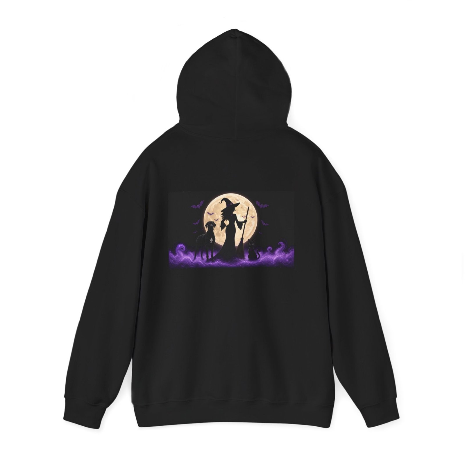 Black with White Chest Snip Great Dane, Black Cat, Witch Mid-Weight Hoodie (up to 5x) Back Printed — Her Familiars - Image 3