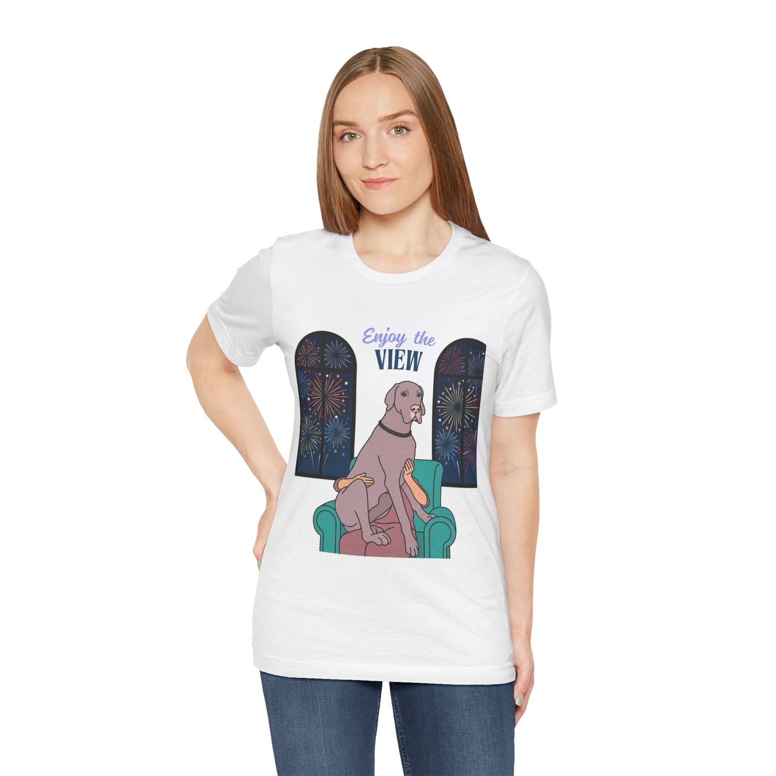 Lilac Great Dane Enjoy the View T-Shirt — Dog Watching Fireworks Graphic Tee - Image 16