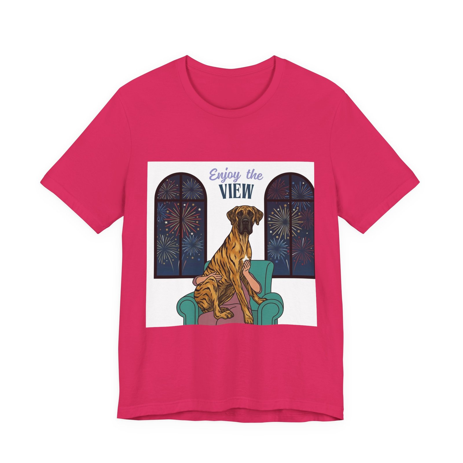 Brindle with white chest marking Great Dane Enjoy the View T-Shirt — Dog Watching Fireworks Graphic Tee - Image 56