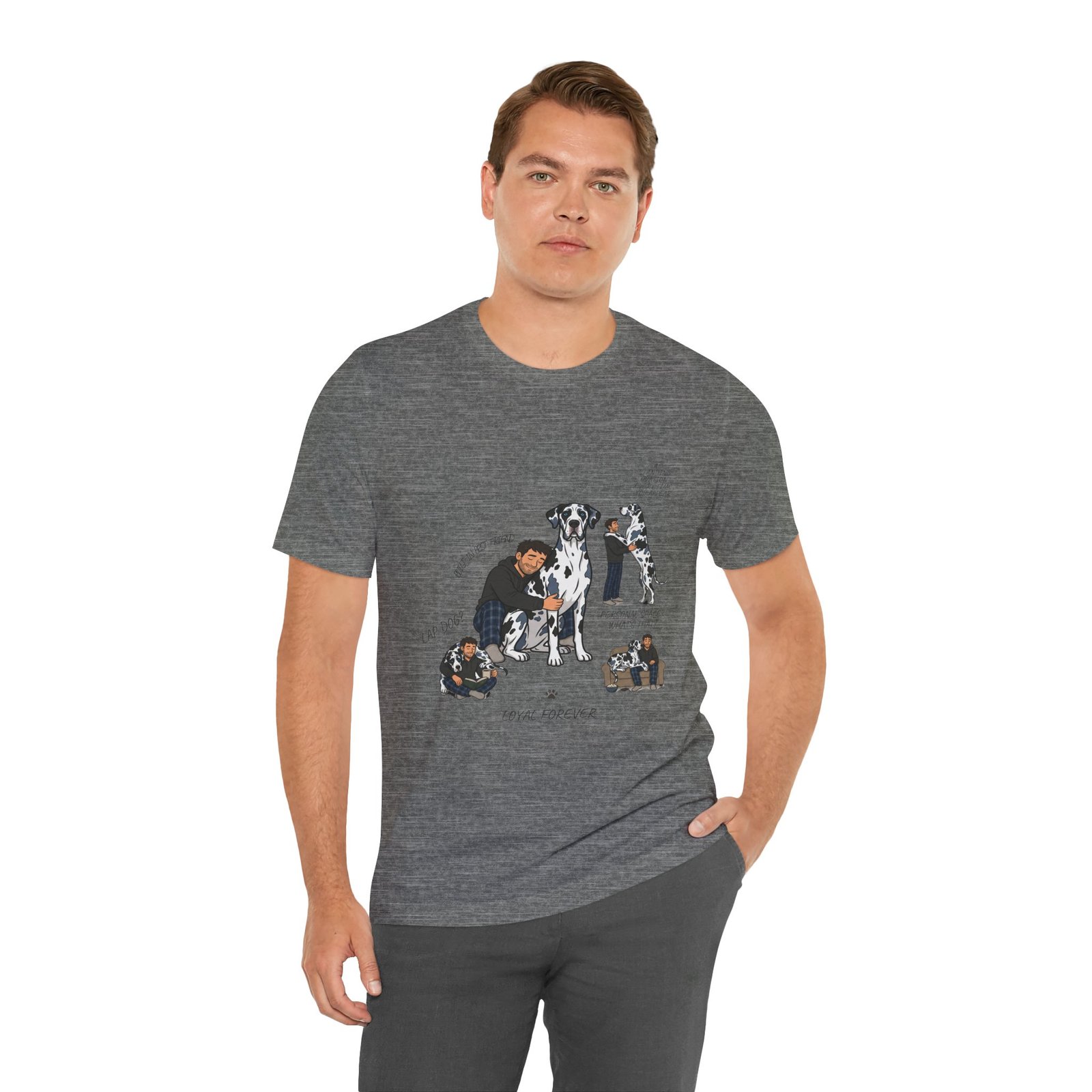Blue and Black Merlequin with blue eyes Great Danes Illustrated Tee — "Men + Great Danes" Graphic T-Shirt - Image 12