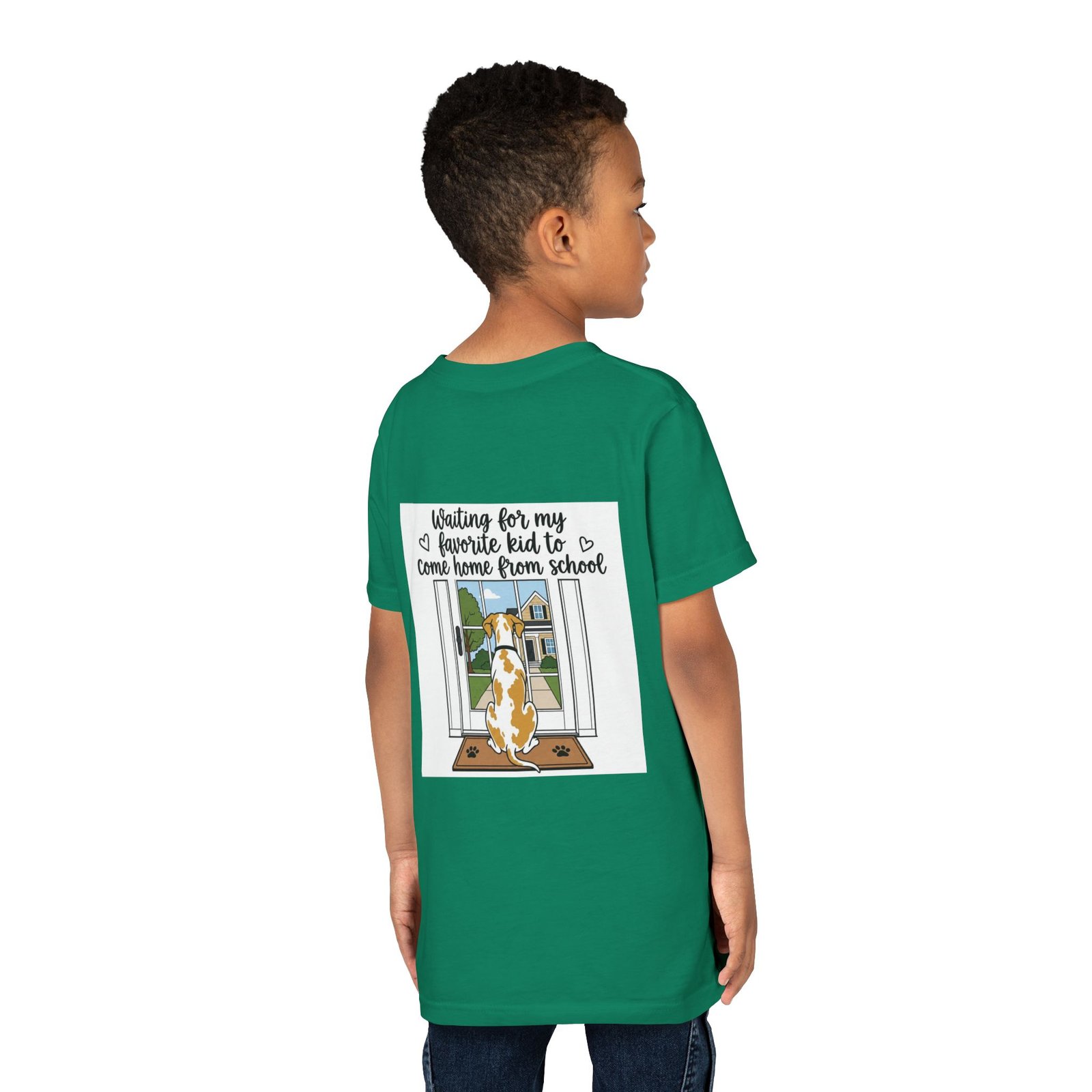 Youth Tee – Fawnequin Great Dane "Waiting for My Favorite Kid to Come Home from School" Back-Print Kids T-Shirt - Image 3