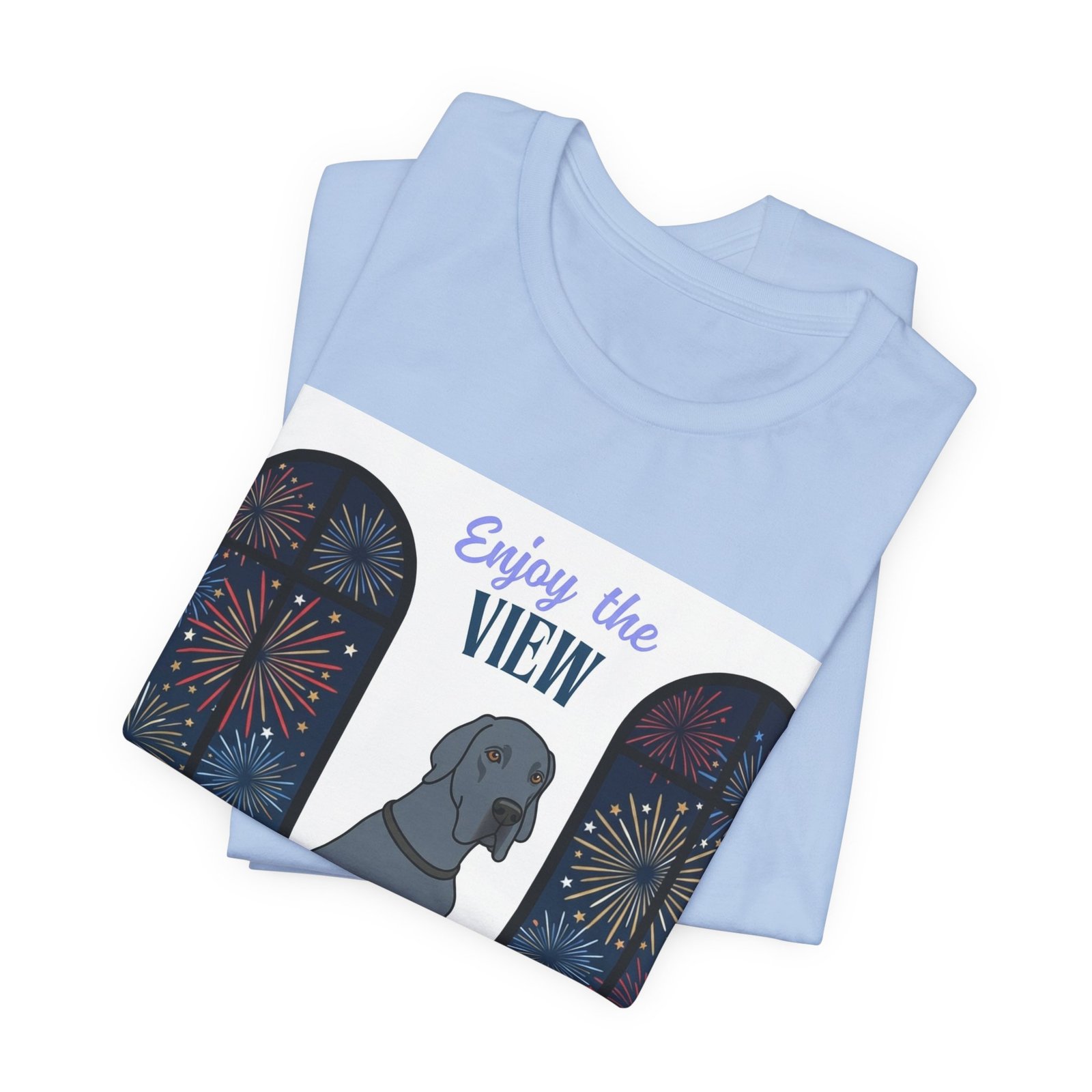 Blue Great Dane Enjoy the View T-Shirt — Dog Watching Fireworks Graphic Tee - Image 38