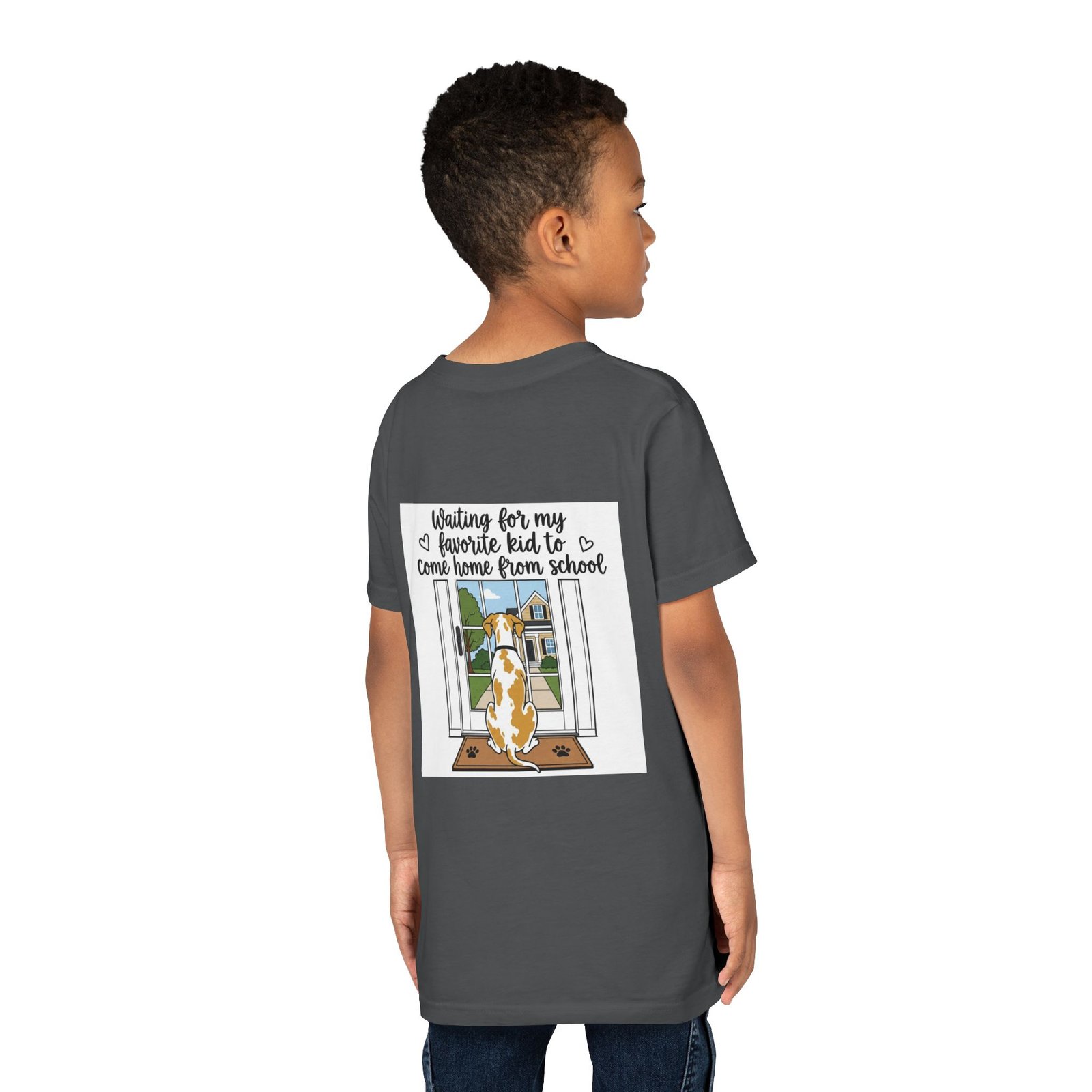 Youth Tee – Fawnequin Great Dane "Waiting for My Favorite Kid to Come Home from School" Back-Print Kids T-Shirt - Image 7