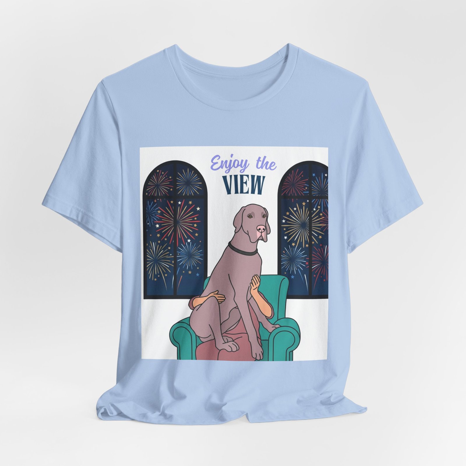 Lilac Great Dane Enjoy the View T-Shirt — Dog Watching Fireworks Graphic Tee - Image 44
