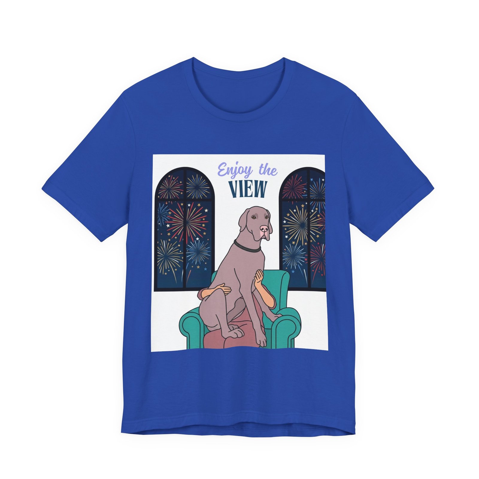 Lilac Great Dane Enjoy the View T-Shirt — Dog Watching Fireworks Graphic Tee - Image 46