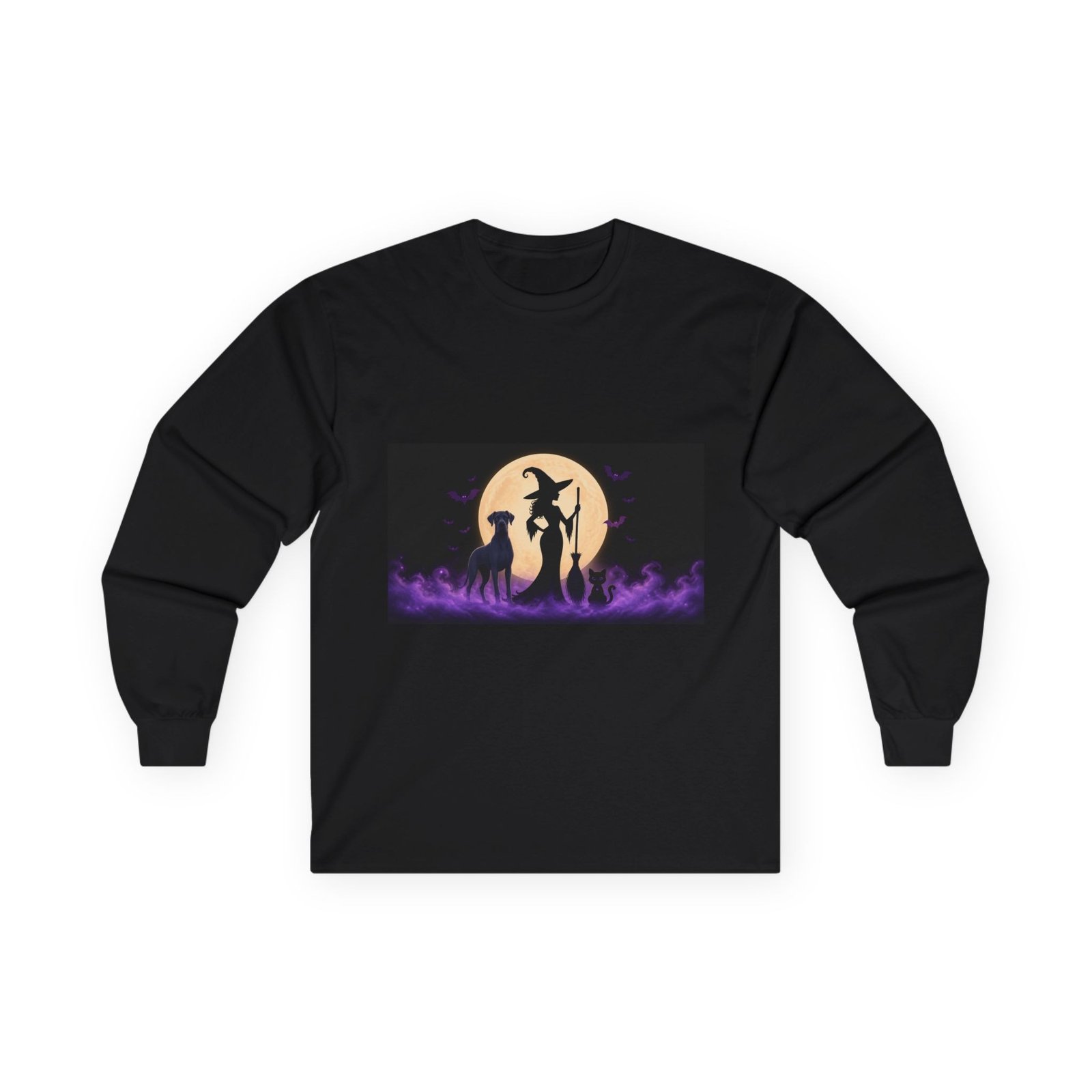 Blue Great Dane (up to 5x) Witch Silhouette Moon Long Sleeve Tee — Her Familiars