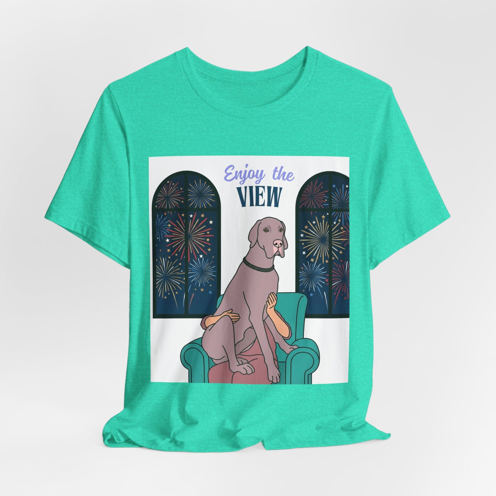 Lilac Great Dane Enjoy the View T-Shirt — Dog Watching Fireworks Graphic Tee - Image 39