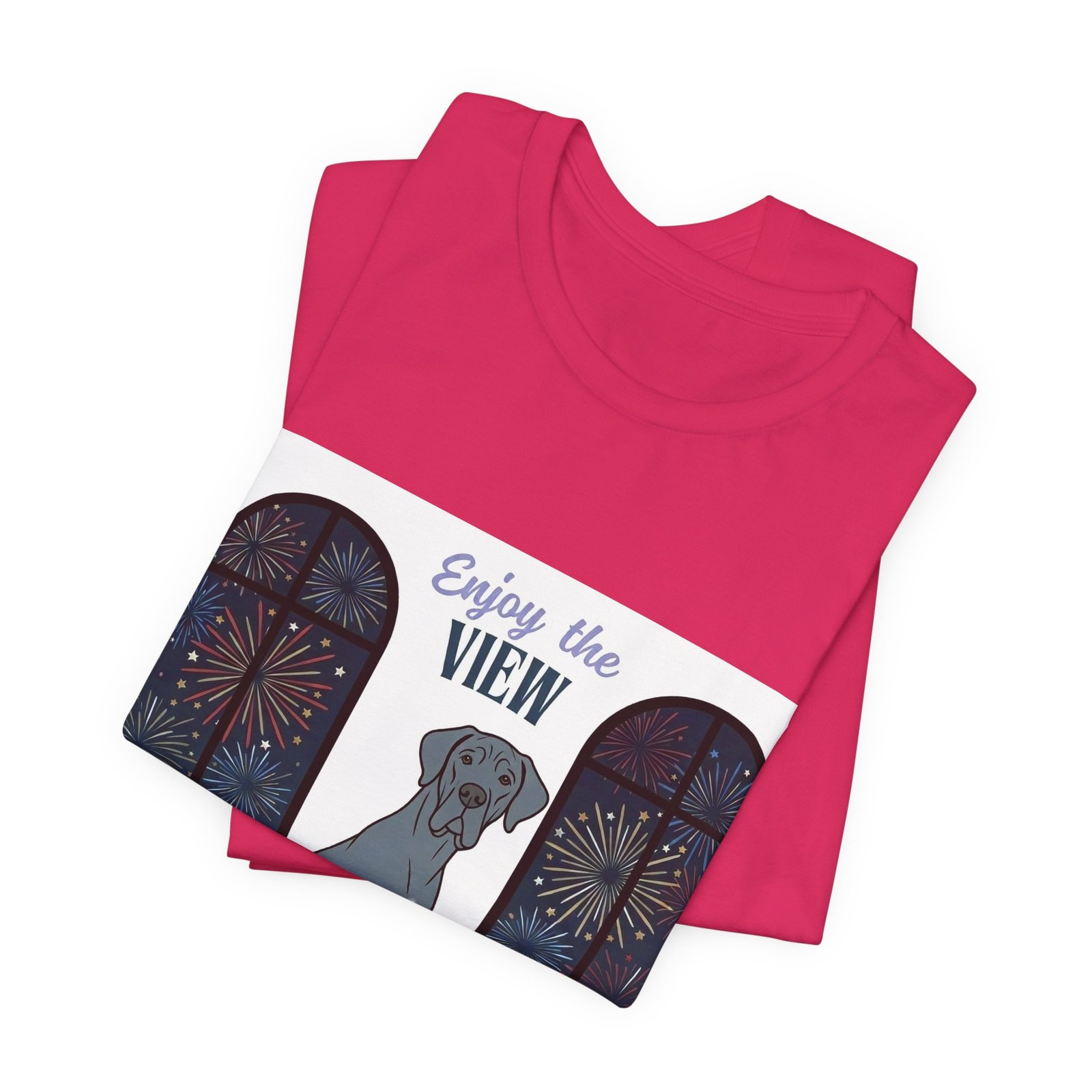 Blue with white chest marking Great Dane Enjoy the View T-Shirt — Dog Watching Fireworks Graphic Tee - Image 58