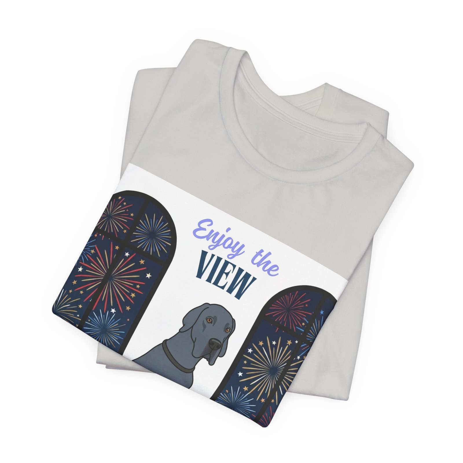 Blue Great Dane Enjoy the View T-Shirt — Dog Watching Fireworks Graphic Tee - Image 18