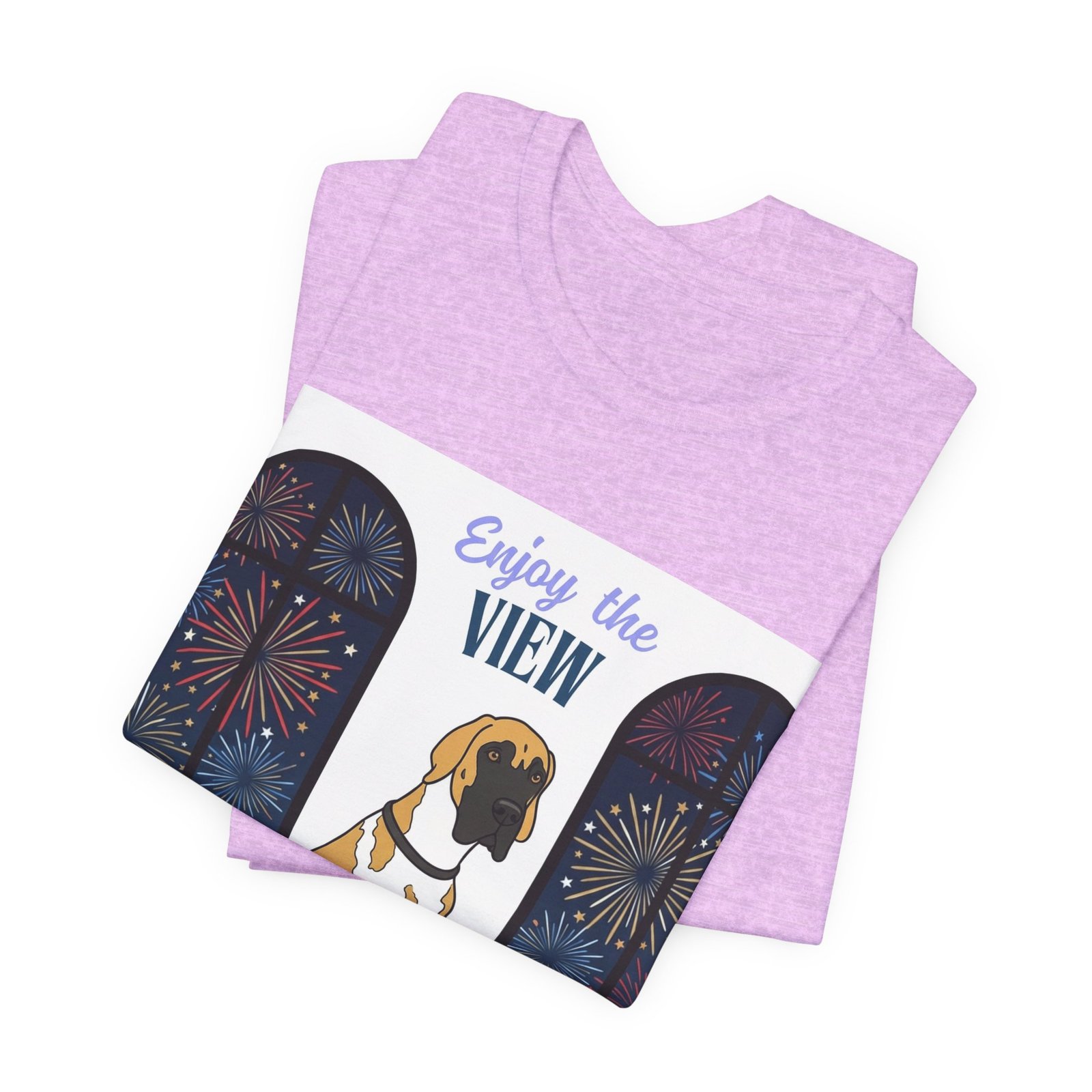 Fawnequin Great Dane Enjoy the View T-Shirt — Dog Watching Fireworks Graphic Tee - Image 58