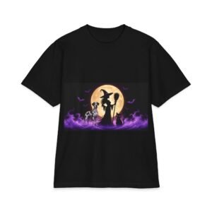 Harlequin Great Dane Her Familiars, up to 7x, Heavy T Shirt, Cat, Witch Silhouette Moon T‑Shirt — Halloween