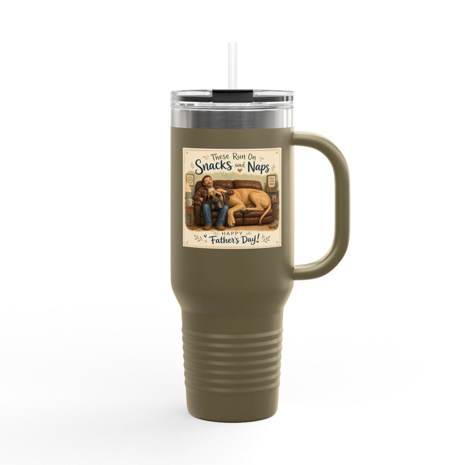 40oz Insulated Travel Mug — "There Runs on Snacks & Naps" Father's Day Camper Design - Image 6