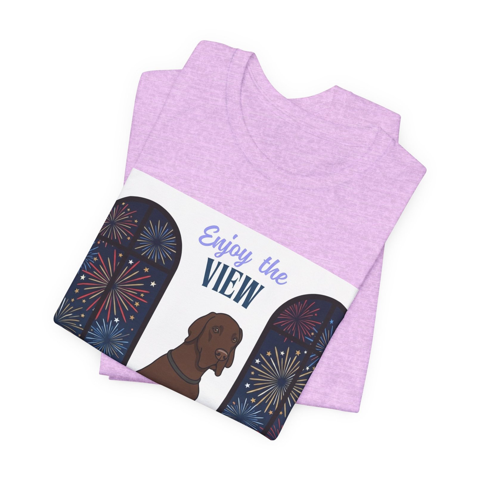 Chocolate Great Dane Enjoy the View T-Shirt — Dog Watching Fireworks Graphic Tee - Image 53
