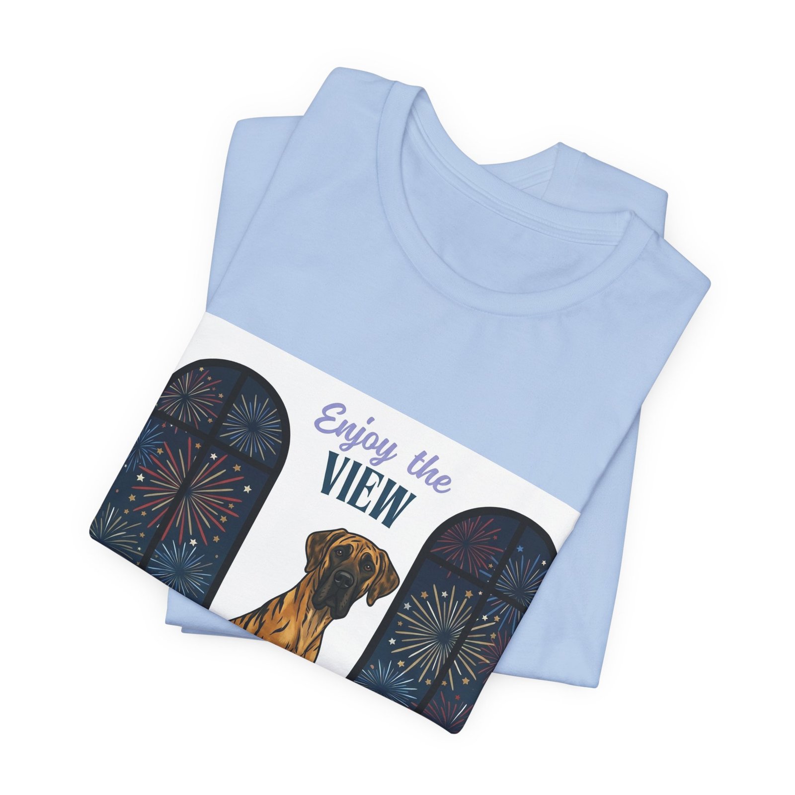 Brindle with white chest marking Great Dane Enjoy the View T-Shirt — Dog Watching Fireworks Graphic Tee - Image 43