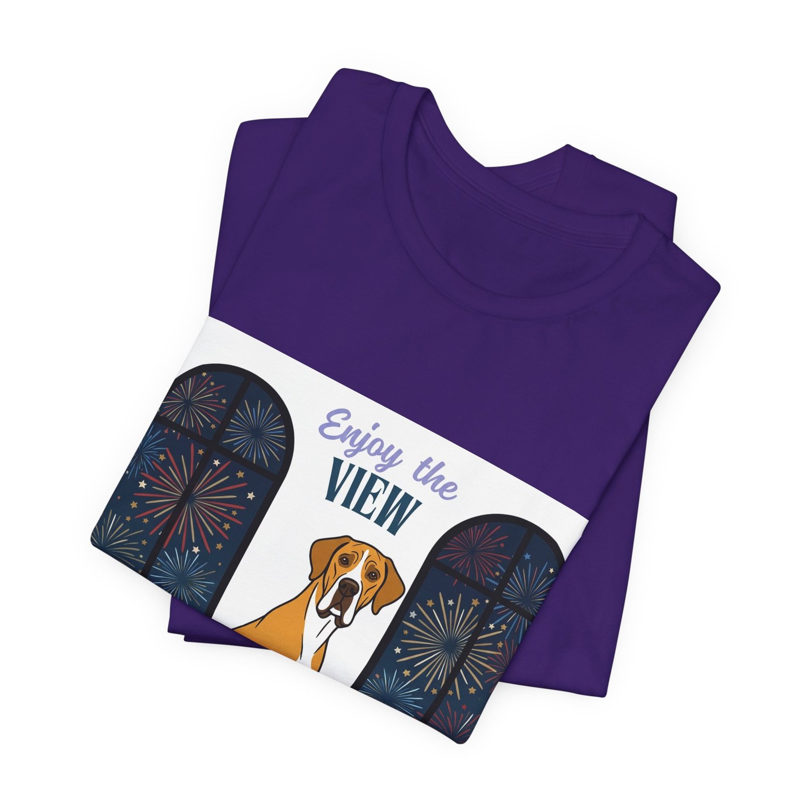 Fawn Mantle Great Dane Enjoy the View T-Shirt — Dog Watching Fireworks Graphic Tee - Image 53