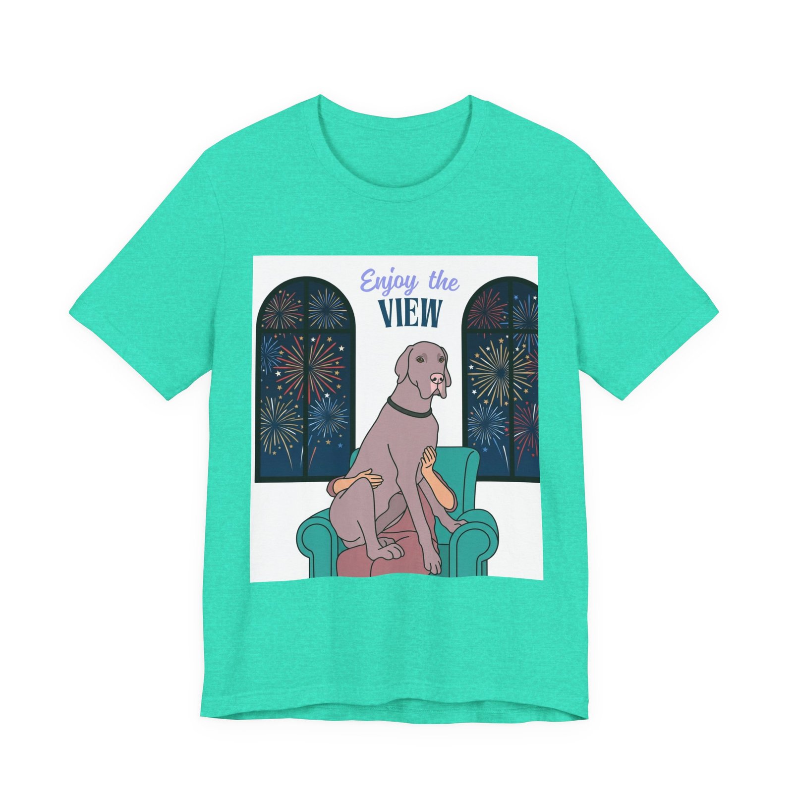 Lilac Great Dane Enjoy the View T-Shirt — Dog Watching Fireworks Graphic Tee - Image 36