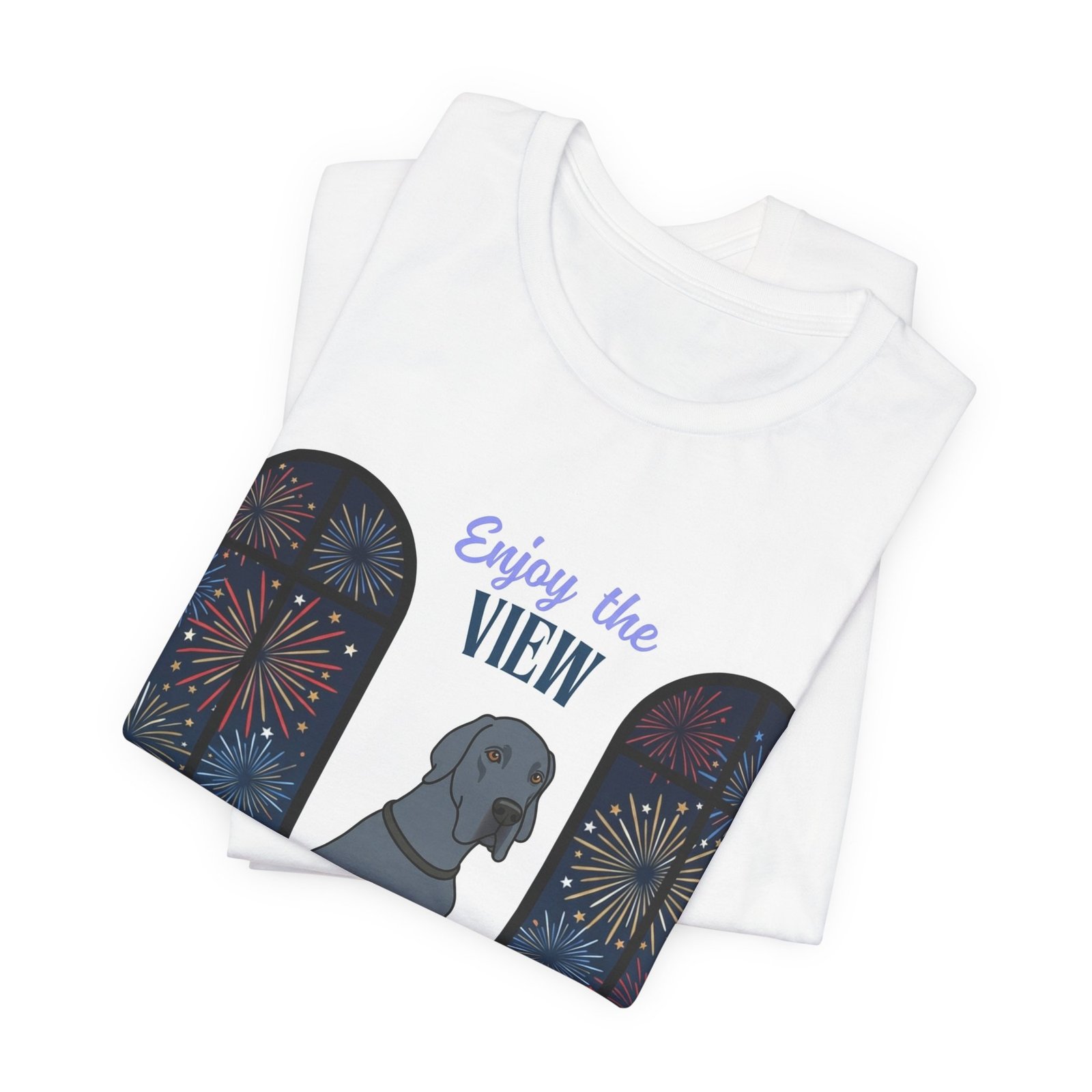 Blue Great Dane Enjoy the View T-Shirt — Dog Watching Fireworks Graphic Tee - Image 9