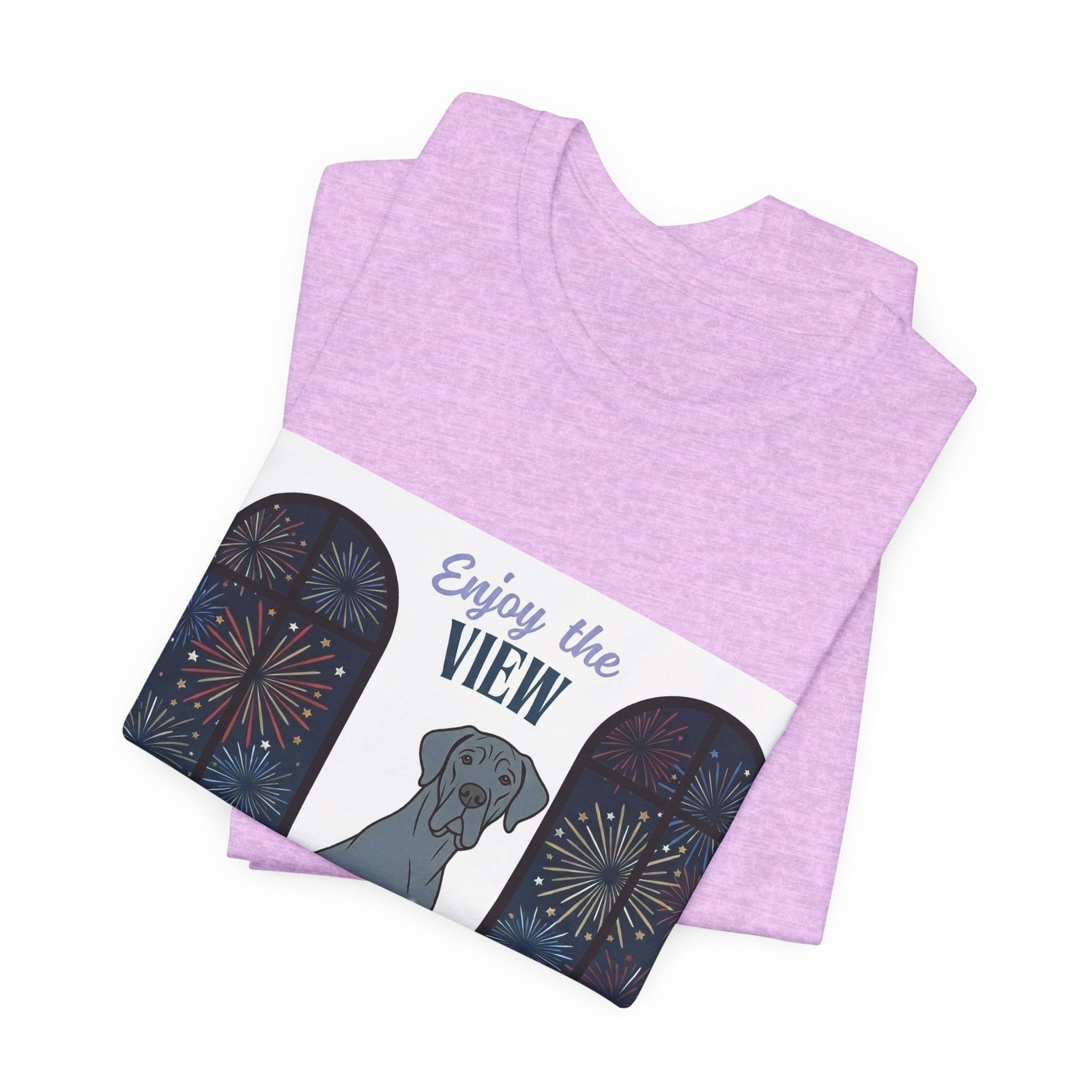 Blue with white chest marking Great Dane Enjoy the View T-Shirt — Dog Watching Fireworks Graphic Tee - Image 53