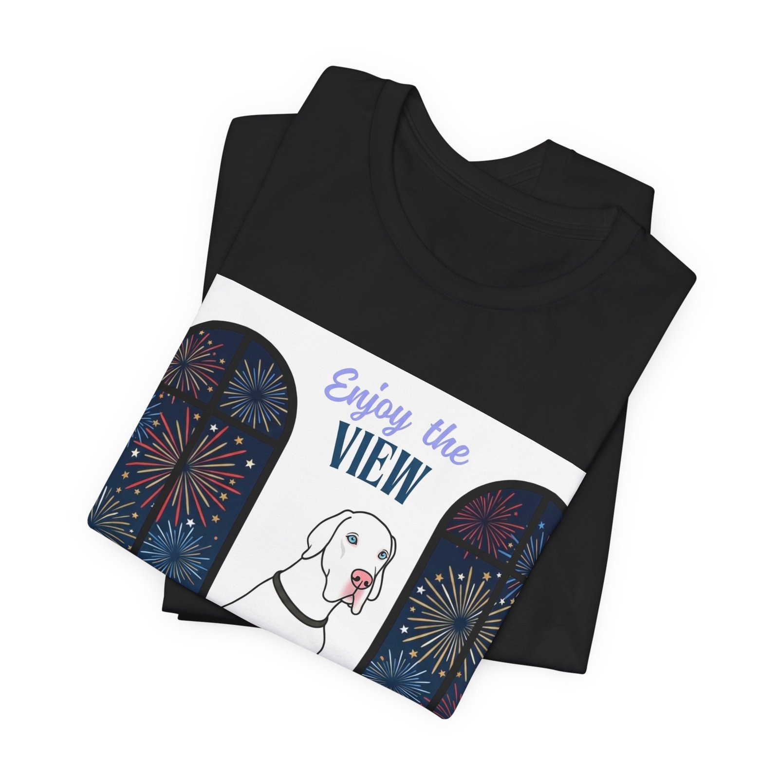 White with Blue Eyes Great Dane Enjoy the View T-Shirt — Dog Watching Fireworks Graphic Tee - Image 14
